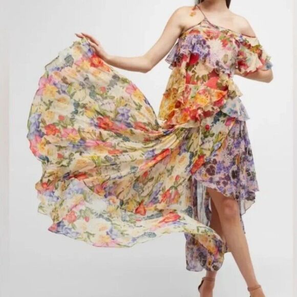 ZIMMERMANN Wonderland Flounce Floral Dress Asymmetrical High Low Tiered Ruffles - Picture 10 of 16